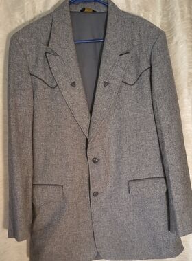 Men's Pioneer Wear Western Blazer 42L, Gray Wool Blend USA Superb Condition